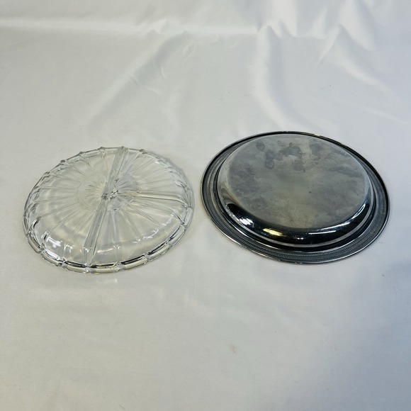 VTG‎ Continental Silver Co. Silver Glass Relish Tray Holiday 3 Sections 2 Pcs - Picture 5 of 8